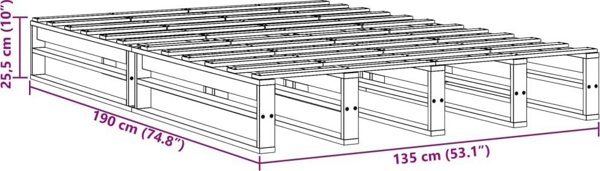 vidaXL Rama κρεβατιού χωρίς στρώμα, 135x190 εκ., μασίφ πεύκο