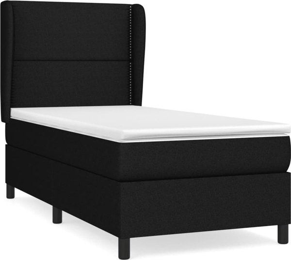 vidaXL Ηπειρωτικό κρεβάτι με στρώμα, μαύρο, ύφασμα, 90x190 εκ.
