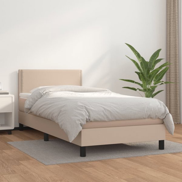 vidaXL Κρεβάτι Kontynentalne με Στρώμα, Cappuccino, Οικολογικό Δέρμα 80x200cm