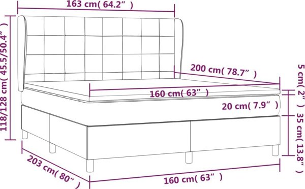 vidaXL Κρεβάτι continental με στρώμα, καφέ, ύφασμα, 160x200 cm