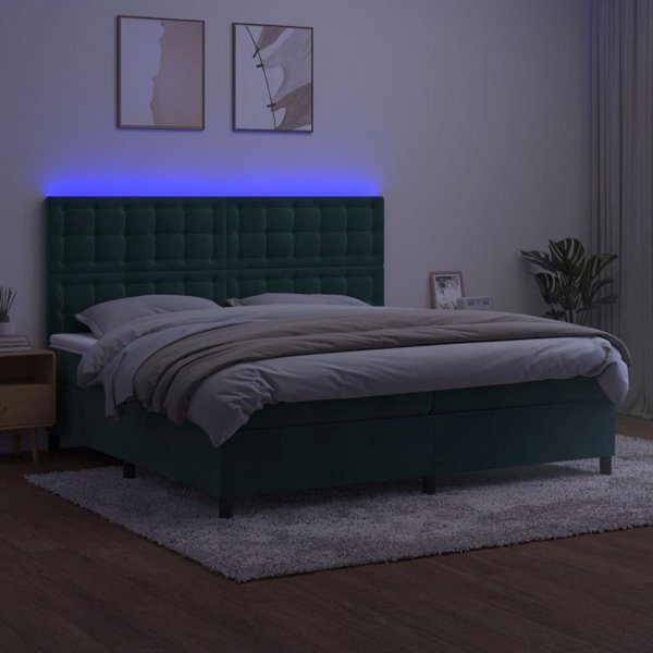 vidaXL Κρεβάτι κοντινεντάλ με στρώμα και LED, πράσινο βελούδο, 200x200 εκ
