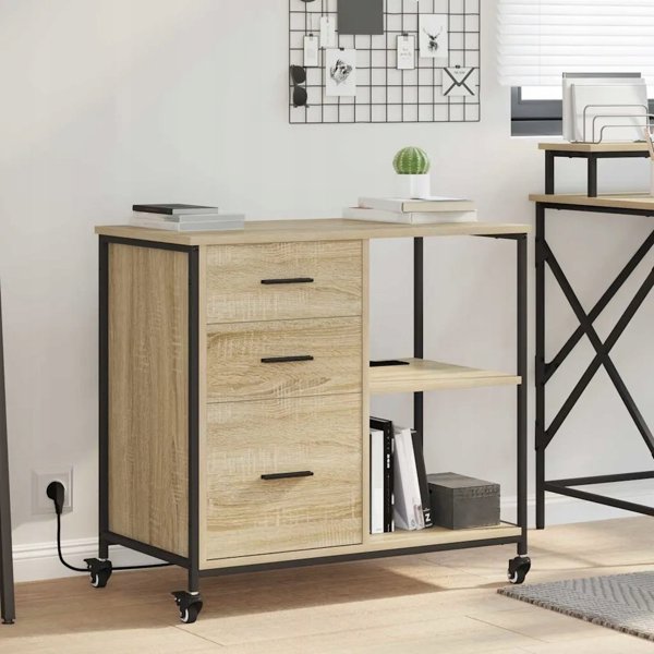 vidaXL Ντουλάπι με Σταθμό Φόρτισης και Ρόδες, Δρυς Sonoma, 76x41x72 cm