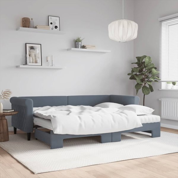 vidaXL Sofa rozsuwana z materacami, ciemnoszara, 80x200 cm, aksamit