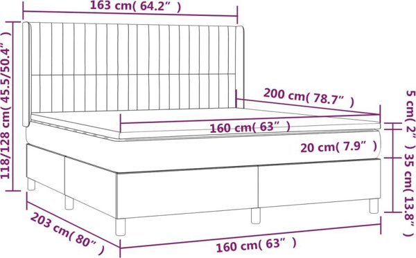 vidaXL Λουτζκο κοντινενταλ με στρωμα, καφέ, 160x200 cm, ύφασμα