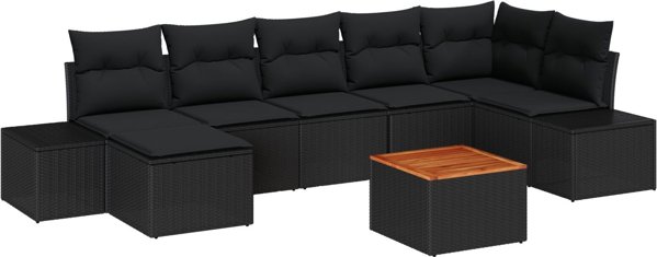 vidaXL Σετ Καναπέ Κήπου 8 Τεμαχίων, Μαύρο Ρατάν και Ξύλο