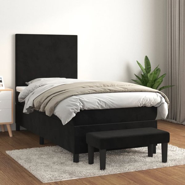 vidaXL Κρεβάτι kontynentalne με στρώμα, μαύρο, βελούδο, 80x200cm