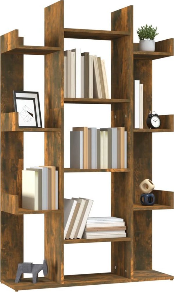 vidaXL Ράφι βιβλίων, καπνιστή δρυς, 86x25,5x140 cm