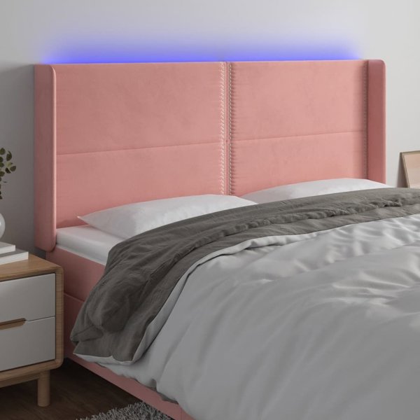 vidaXL Zaglowek do lozka z LED, rozowy, 203x16x118/128 cm, aksamit