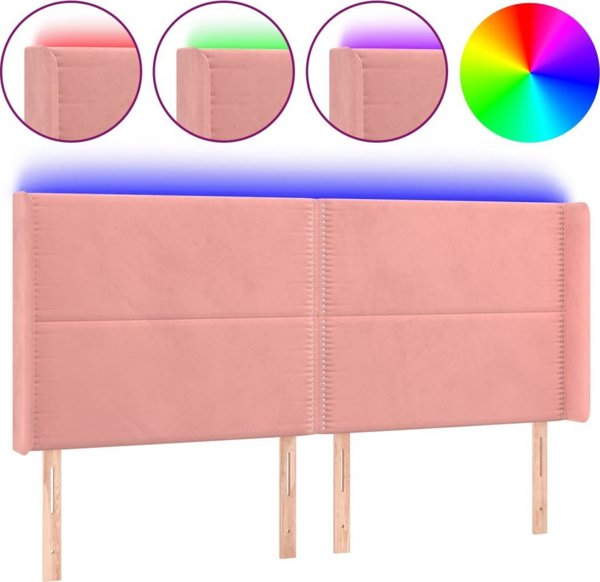 vidaXL Zaglowek do lozka z LED, rozowy, 203x16x118/128 cm, aksamit