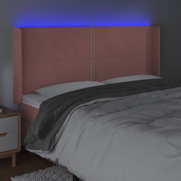 vidaXL Zaglowek do lozka z LED, rozowy, 203x16x118/128 cm, aksamit