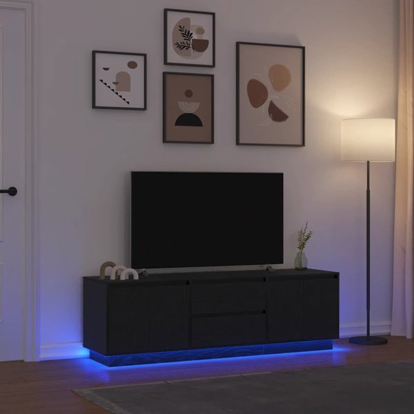 vidaXL Έπιπλο Τηλεόρασης με LED Φωτισμό, Μαύρη Δρυς, 160,5x41x50 εκ.