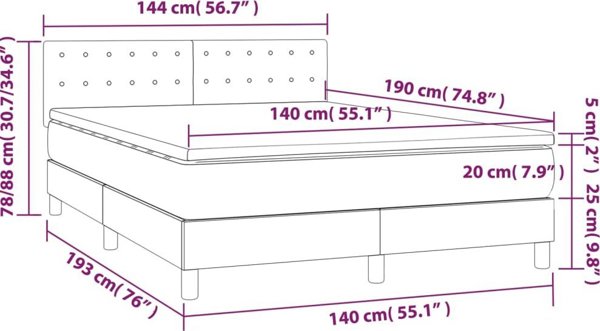 vidaXL Κρεβάτι continental με στρώμα και LED, μαύρο οικοδερμα 140x190 εκ