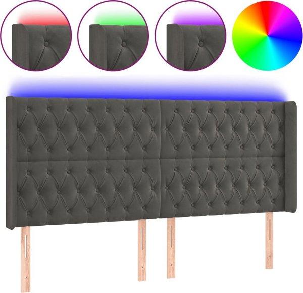 vidaXL Κεφαλάρι κρεβατιού με LED, σκούρο γκρι, 203x16x118/128 εκ., βελούδο
