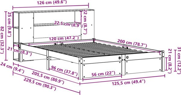vidaXL Κρεβάτι με ράφι, χωρίς στρώμα, λευκό, 120x200 εκ., πεύκο