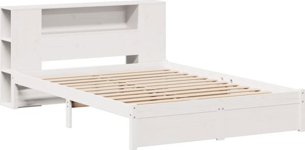 vidaXL Κρεβάτι με ράφι, χωρίς στρώμα, λευκό, 120x200 εκ., πεύκο