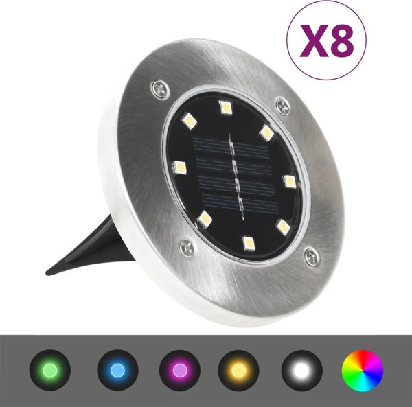 vidaXL SOLARNE LAMPY GRUNTOWE LED 8 SZT. KOLORY RGB