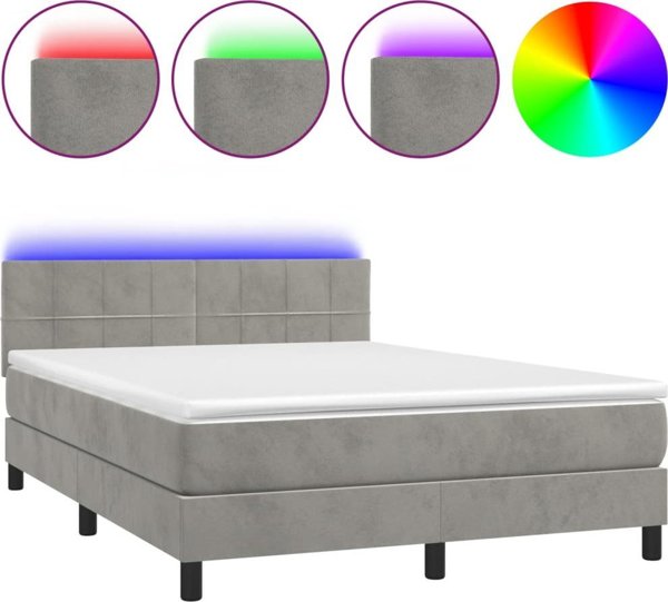 vidaXL Λουτζκο κοντινενταλ με στρωμα και LED, γκρι 140x200 εκ, βελούδο