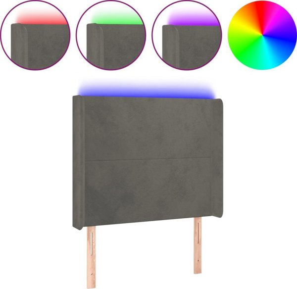 vidaXL Zaglowek do lozka z LED, ciemnoszary, 93x16x118/128 cm, aksamit