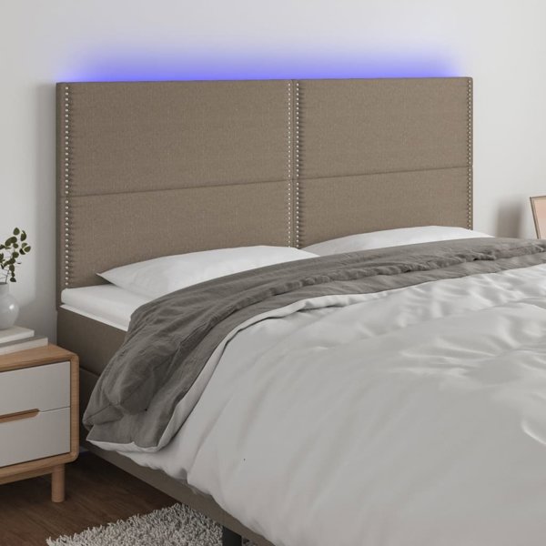 vidaXL Zaglowek do lozka me LED, taupe, 200x5x118/128 cm, tkanina
