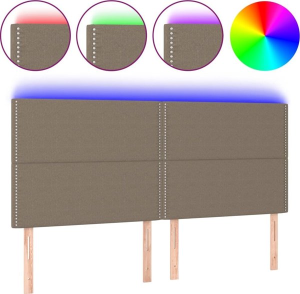 vidaXL Zaglowek do lozka me LED, taupe, 200x5x118/128 cm, tkanina