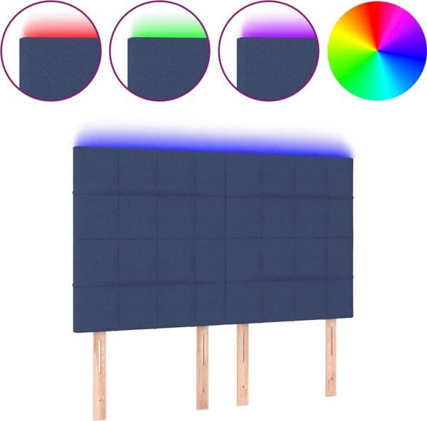 vidaXL Προσκέφαλο για κρεβάτι με LED, μπλε, 144x5x118/128 cm, ύφασμα