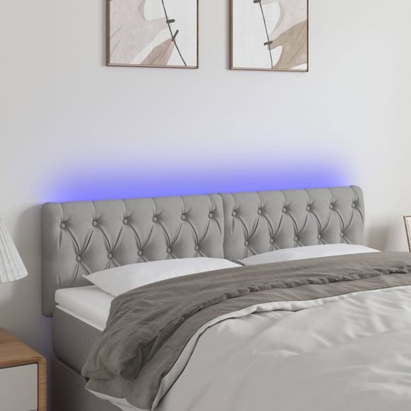 vidaXL κεφαλάρι για κρεβάτι με LED ανοιχτό γκρι 160x7x78/88 cm ύφασμα