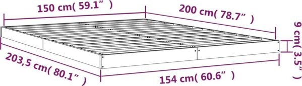 vidaXL Ράμα Κρεβατιού 150x200 cm από Μασίφ Πεύκο King Size