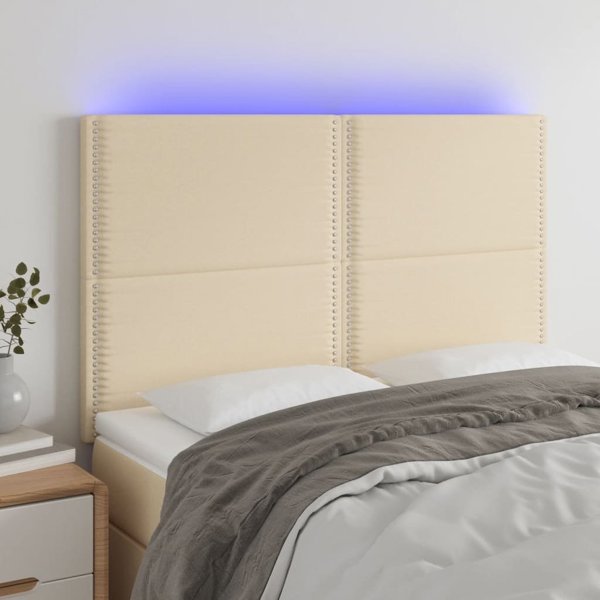 vidaXL Αντικείμενο κεφαλαριού κρεβατιού με LED, κρεμ, 144x5x118/128 cm, ύφασμα