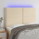 vidaXL Αντικείμενο κεφαλαριού κρεβατιού με LED, κρεμ, 144x5x118/128 cm, ύφασμα