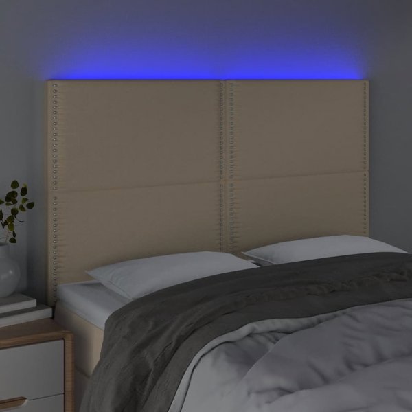 vidaXL Αντικείμενο κεφαλαριού κρεβατιού με LED, κρεμ, 144x5x118/128 cm, ύφασμα