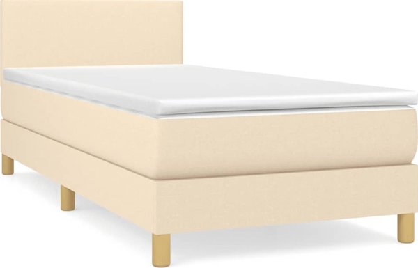vidaXL Κρεβάτι Continental με Στρώμα, Εκρού, Υφασμάτινο, 90x200 cm