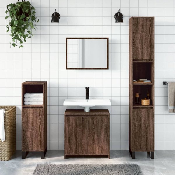 vidaXL Σετ επίπλων μπάνιου 2 τμχ, καφέ δρυς