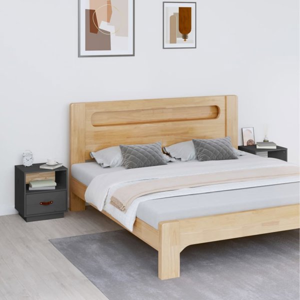 vidaXL vidaXL Szafki nocne, 2 szt., szare, 40x34x45 cm, lite drewno sosnowe