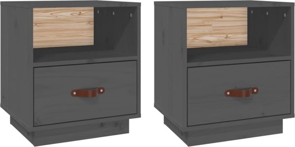 vidaXL vidaXL Szafki nocne, 2 szt., szare, 40x34x45 cm, lite drewno sosnowe