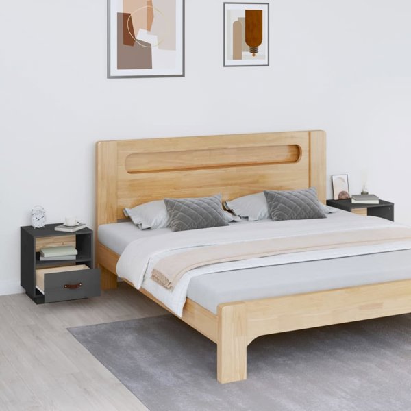 vidaXL vidaXL Szafki nocne, 2 szt., szare, 40x34x45 cm, lite drewno sosnowe