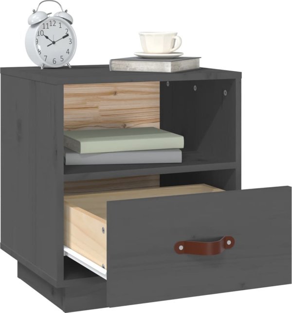 vidaXL vidaXL Szafki nocne, 2 szt., szare, 40x34x45 cm, lite drewno sosnowe