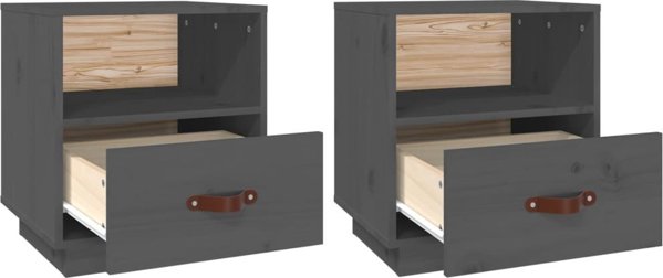 vidaXL vidaXL Szafki nocne, 2 szt., szare, 40x34x45 cm, lite drewno sosnowe