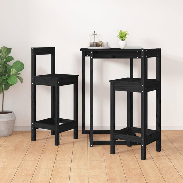 vidaXL Σκαμπό μπαρ, σετ 2 τεμάχια, μαύρα, 40x41,5x112 cm, πεύκο