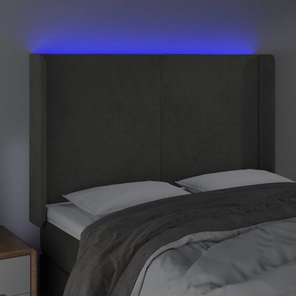 vidaXL Zaglowek do lozka z LED, ciemnoszary, 147x16x118/128cm, aksamit