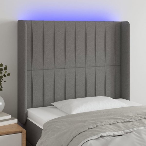 vidaXL Κεφαλάρι για κρεβάτι με LED, σκούρο γκρι, 83x16x118/128 εκ., ύφασμα