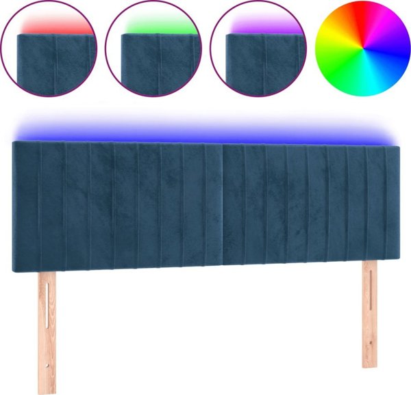 vidaXL Κεφαλάρι για κρεβάτι με LED, σκούρο μπλε, 144x5x78/88 cm, βελούδο