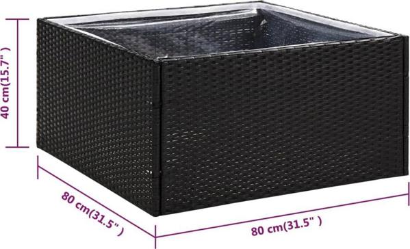 vidaXL Donica ogrodowa, czarna, 80x80x40 cm, rattan PE