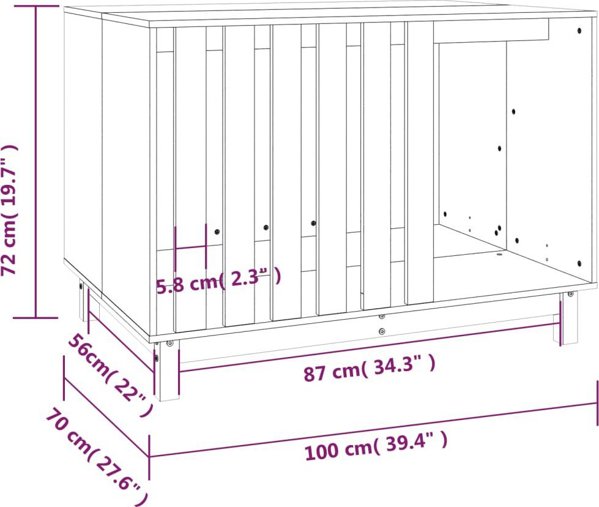 vidaXL Σπιτάκι για σκύλο, λευκό, 100x70x72 εκ., από μασίφ πεύκο