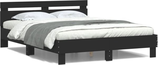 vidaXL Rama κρεβατιού με κεφαλάρι και LED, μαύρο, 140x190 cm