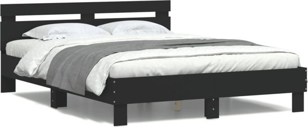 vidaXL Rama κρεβατιού με κεφαλάρι και LED, μαύρο, 140x190 cm