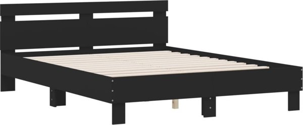 vidaXL Rama κρεβατιού με κεφαλάρι και LED, μαύρο, 140x190 cm
