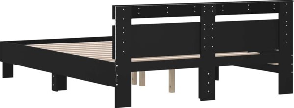 vidaXL Rama κρεβατιού με κεφαλάρι και LED, μαύρο, 140x190 cm