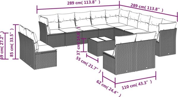 vidaXL 14-cz. zestaw mebli ogrodowych, z poduszkami, jasnoszary