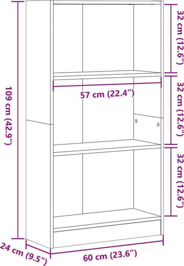vidaXL Βιβλιοθήκη, παλιό ξύλο, 60x24x109 εκ., σύνθετο ξύλο