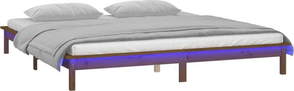 vidaXL Κρεβατοκάμαρα με LED, Μέλι Καφέ, 140x200 cm, Στερεό Ξύλο